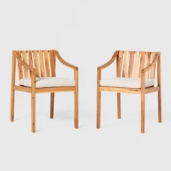 Saracina Home 2pk Mid-Century Modern Slatted Outdoor Acacia Arm Chairs With Cushions -Saracina Home Sales Store GUEST 0016f698 7c55 460b bf1f 8be1b164e811