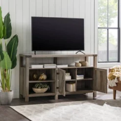 2 Door Farmhouse Highboy TV Stand For TVs Up To 65" Gray Wash - Saracina Home