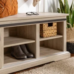 48" Transitional Sliding Door Wood And Metal Bench - Saracina Home -Saracina Home Sales Store GUEST 00a99006 dc6a 4e1a 8f27 fcc106c29cdb