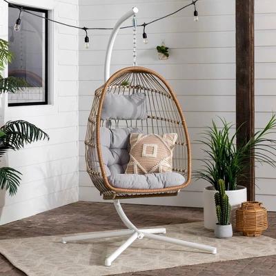 Toluca Hanging Outdoor Boho Egg Chair With Cushion - Saracina Home 1 Toluca Hanging Outdoor Boho Egg Chair With Cushion - Saracina Home