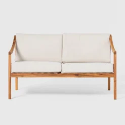 Saracina Home Mid-Century Modern Slatted Acacia Outdoor Bench With Cushions -Saracina Home Sales Store GUEST 068799d8 e746 42bf af05 c3a590ca4c43