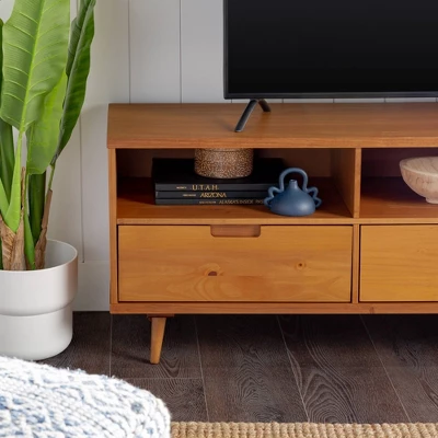 Cara 3 Drawer Mid-Century Modern 3 Drawer TV Stand For TVs Up To 80" - Saracina Home 9 Cara 3 Drawer Mid-Century Modern 3 Drawer TV Stand For TVs Up To 80" - Saracina Home - Image 9