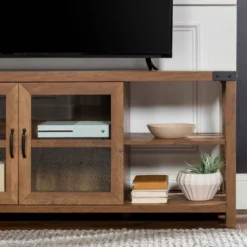 Sophie Rustic Farmhouse X Frame Glass Doors TV Stand For TVs Up To 80" Rustic Oak - Saracina Home 22 Sophie Rustic Farmhouse X Frame Glass Doors TV Stand For TVs Up To 80" Rustic Oak - Saracina Home -Saracina Home Sales Store GUEST 08461d43 c3a2 4df9 90e5 c2fd20627359