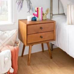 Greenberg 2 Drawer Mid-Century Modern Solid Wood Nightstand - Saracina Home -Saracina Home Sales Store GUEST 0ab00fce 2d06 4b50 ab37 32e2ce51576f