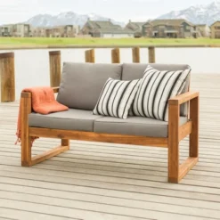 Galia Square Leg Acacia Wood Patio Loveseat With Cushions - Brown - Saracina Home -Saracina Home Sales Store GUEST 0cc2d0f3 47e5 4caf 8193 f03c8bb693e4
