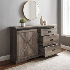 Orson Transitional Sliding X Barn Door Sideboard With 3 Drawers - Saracina Home -Saracina Home Sales Store GUEST 107ecdb0 0244 4ca6 9c11 ab3f02058508