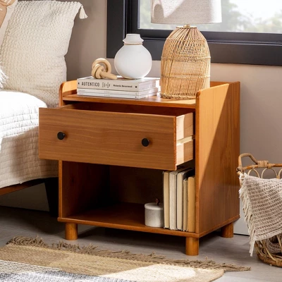 Katie Transitional Tray Top 1 Drawer Solid Wood Nightstand Caramel - Saracina Home 2 Katie Transitional Tray Top 1 Drawer Solid Wood Nightstand Caramel - Saracina Home - Image 2
