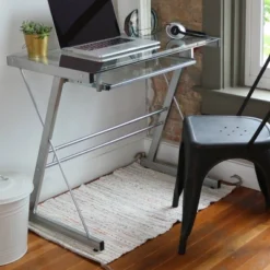 Glass Computer Desk With Keyboard Tray Silver - Saracina Home -Saracina Home Sales Store GUEST 1c8e7ff8 ff16 4a34 b7a1 b6fa0061d61e