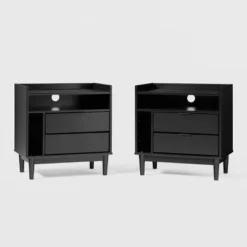 2pk Mid-Century Modern Solid Wood 2 Drawer Storage Nightstands - Saracina Home -Saracina Home Sales Store GUEST 1f73b353 865e 4131 a376 6364f0459882