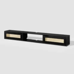 Modern Boho Floating TV Stand For TVs Up To 80" With Rattan Doors Black - Saracina Home -Saracina Home Sales Store GUEST 25e22e1c 537a 4cda 8fdb bbe115b307cb
