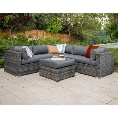 4pc Metal Multi-Shade Rattan Sectional - Gray - Saracina Home 1 4pc Metal Multi-Shade Rattan Sectional - Gray - Saracina Home