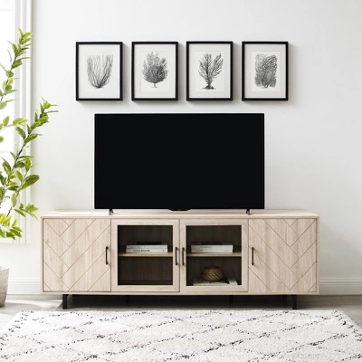 Vik Modern Boho 4 Door Herringbone TV Stand For TVs Up To 80" - Saracina Home 1 Vik Modern Boho 4 Door Herringbone TV Stand For TVs Up To 80" - Saracina Home
