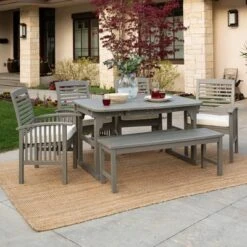 Ravenscroft 6pc Acacia Wood Patio Dining Set With Bench - Gray Wash - Saracina Home -Saracina Home Sales Store GUEST 2ada4af1 ac57 426c 9994 bf71f735d804