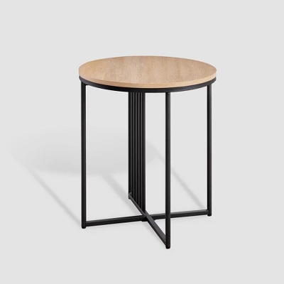 Modern Metal Bar Round Side Table Coastal Oak/Black Saracina Home 5 Modern Metal Bar Round Side Table Coastal Oak/Black Saracina Home - Image 5