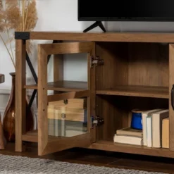 Sophie Rustic Farmhouse X Frame Glass Doors TV Stand For TVs Up To 80" Rustic Oak - Saracina Home 23 Sophie Rustic Farmhouse X Frame Glass Doors TV Stand For TVs Up To 80" Rustic Oak - Saracina Home -Saracina Home Sales Store GUEST 2d1619d6 6228 4a03 b8af 73592536e713