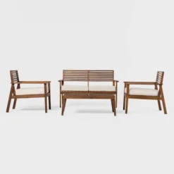 Saracina Home 4pc Mid-Century Modern Slatted Acacia Outdoor Patio Conversation Furniture Set -Saracina Home Sales Store GUEST 3005e2da 1d72 4a44 9a0b b1cdd319e0b1