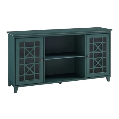 Bayland Transitional Double Fretwork Door Sideboard Antique Dark Teal - Saracina Home 4 Bayland Transitional Double Fretwork Door Sideboard Antique Dark Teal - Saracina Home - Image 4