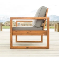 Galia Square Leg Acacia Wood Patio Loveseat With Cushions - Brown - Saracina Home -Saracina Home Sales Store GUEST 34c230b8 c4f3 4008 8b19 624652108741