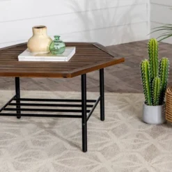 Saybrook Modern Metal And Wood Patio Hexagon Coffee Table - Dark Brown - Saracina Home -Saracina Home Sales Store GUEST 3afb59b6 67ca 4f35 8c6f 738450a79b31