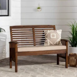 Ravenscroft Modern Boho Acacia Wood Slatted Outdoor Loveseat With Cushion - Saracina Home -Saracina Home Sales Store GUEST 40bff483 b5bb 44be 88db 6989c5aba85c
