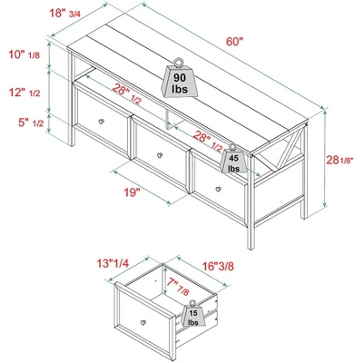 Farmhouse 3 Drawer Wood TV Stand For TVs Up To 65" - Saracina Home 5 Farmhouse 3 Drawer Wood TV Stand For TVs Up To 65" - Saracina Home - Image 5
