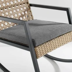 Komodo Modern Boho Faux Rattan & Metal Outdoor Rocking Chair With Cushion - Brown/Gray - Saracina Home -Saracina Home Sales Store GUEST 4268a33a 53bd 49e0 b7a4 c9883457bf9f