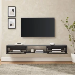 Modern Boho Floating TV Stand For TVs Up To 80" With Rattan Doors Black - Saracina Home -Saracina Home Sales Store GUEST 469aa2e6 083a 4423 a8d5 295d4b2b1980