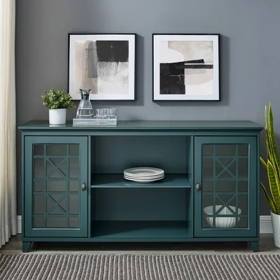 Bayland Transitional Double Fretwork Door Sideboard Antique Dark Teal - Saracina Home 2 Bayland Transitional Double Fretwork Door Sideboard Antique Dark Teal - Saracina Home - Image 2