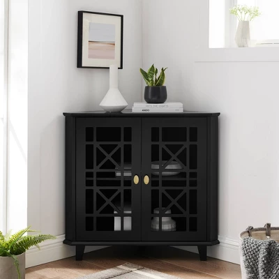 2 Door Corner Accent Cabinet With Fretwork Doors - Saracina Home 1 2 Door Corner Accent Cabinet With Fretwork Doors - Saracina Home