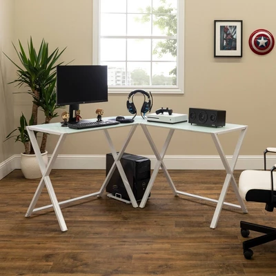 Modern Glass L Shaped Gaming Computer Desk White - Saracina Home 4 Modern Glass L Shaped Gaming Computer Desk White - Saracina Home - Image 4