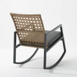 Komodo Modern Boho Faux Rattan & Metal Outdoor Rocking Chair With Cushion - Brown/Gray - Saracina Home -Saracina Home Sales Store GUEST 520cdeec 4f51 489c aadc c2148f573b0c