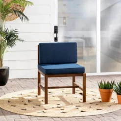 Modular Acacia Wood Armless Patio Chair With Cushion - Dark Brown/Navy - Saracina Home 18 Modular Acacia Wood Armless Patio Chair With Cushion - Dark Brown/Navy - Saracina Home -Saracina Home Sales Store GUEST 5557510f 751d 46fb b8de 1b90f5dc1788
