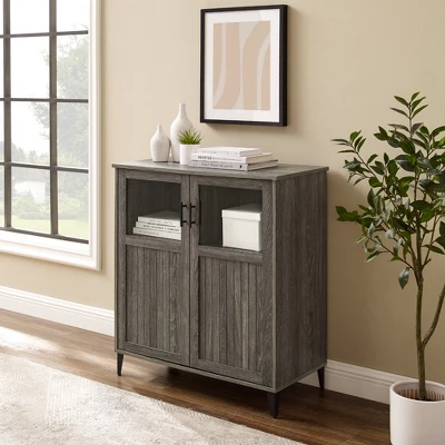 Transitional Glass And Grooved Door Accent Cabinet - Saracina Home 1 Transitional Glass And Grooved Door Accent Cabinet - Saracina Home
