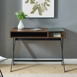 Modern Mixed Material Open Storage Computer Desk - Saracina Home -Saracina Home Sales Store GUEST 5a5c718e 8e9a 4589 9d29 527a9722dd43