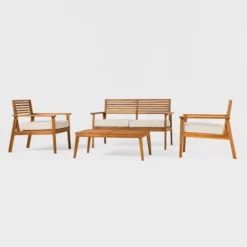 Saracina Home 4pc Mid-Century Modern Slatted Acacia Outdoor Patio Conversation Furniture Set -Saracina Home Sales Store GUEST 5bd5681e 7e46 43b4 a961 a82e40c62e87