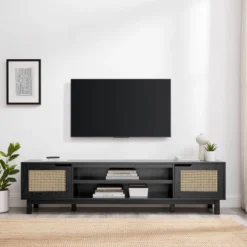 Modern Boho Storage TV Stand For TVs Up To 80" With Rattan Doors - Saracina Home -Saracina Home Sales Store GUEST 5c1b310a 0bb4 44fe 84a8 c9e420b2a9df