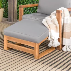 Galia 2pc Square Leg Acacia Wood Chair And Ottoman With Cushions - Brown - Saracina Home -Saracina Home Sales Store GUEST 60c10f7d 5b45 4211 b4ed 7da57de1baff