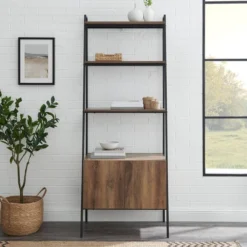 72" Open Shelf And Closed Storage Cabinet Ladder Bookcase - Saracina Home -Saracina Home Sales Store GUEST 63ba128c 347b 49bc b7d3 5a205f7232df