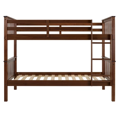 Twin Over Twin Transitional Cottage Solid Pine Bunk Bed Walnut - Saracina Home 2 Twin Over Twin Transitional Cottage Solid Pine Bunk Bed Walnut - Saracina Home - Image 2
