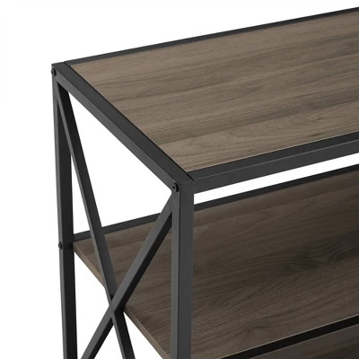 Modern Industrial X Frame Metal And Wood Media Bookshelf - Saracina Home 4 Modern Industrial X Frame Metal And Wood Media Bookshelf - Saracina Home - Image 4