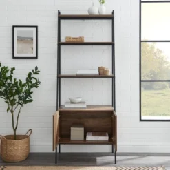 72" Open Shelf And Closed Storage Cabinet Ladder Bookcase - Saracina Home -Saracina Home Sales Store GUEST 6884917e 6feb 464d 9a56 e3dd05df4cc1