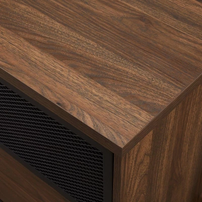 Modern Industrial Metal Mesh Sliding Door TV Stand For TVs Up To 80" Dark Walnut - Saracina Home 5 Modern Industrial Metal Mesh Sliding Door TV Stand For TVs Up To 80" Dark Walnut - Saracina Home - Image 5