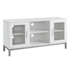 Pierceton Modern Double Glass Door With Metal Legs TV Stand For TVs Up To 58" White - Saracina Home -Saracina Home Sales Store GUEST 6c1695e0 ee21 4ea2 b54c a3360548366f