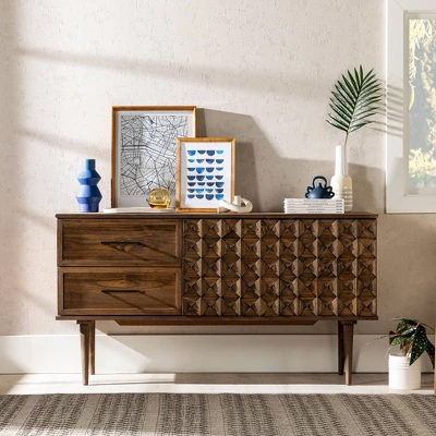 58" Modern Boho Solid Pine Wood Closed Storage Sideboard Brown - Saracina Home 12 58" Modern Boho Solid Pine Wood Closed Storage Sideboard Brown - Saracina Home - Image 12