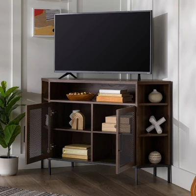 Corner TV Stand For TVs Up To 55" With Metal Mesh Doors - Saracina Home 3 Corner TV Stand For TVs Up To 55" With Metal Mesh Doors - Saracina Home - Image 3