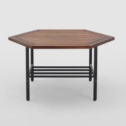 Saybrook Modern Metal And Wood Patio Hexagon Coffee Table - Dark Brown - Saracina Home -Saracina Home Sales Store GUEST 730269cb b38f 47ab b996 60c94422d99a