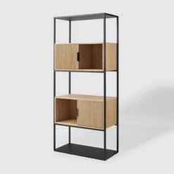75" Modern Reeded Door Storage Bookshelf Coastal Oak/Black - Saracina Home -Saracina Home Sales Store GUEST 75e56a42 d0ef 4820 91f0 b7c63282f55c