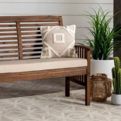 Ravenscroft Modern Boho Acacia Wood Slatted Outdoor Loveseat With Cushion - Saracina Home -Saracina Home Sales Store GUEST 762dd77f e412 406a b274 83d025f6813d