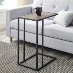 23" Modern Rectangle Two-Tone C Side Table With Metal Base - Saracina Home