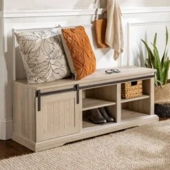 48" Transitional Sliding Door Wood And Metal Bench - Saracina Home -Saracina Home Sales Store GUEST 7e7d3fd3 cfbe 404d baa2 6aa5913b5340